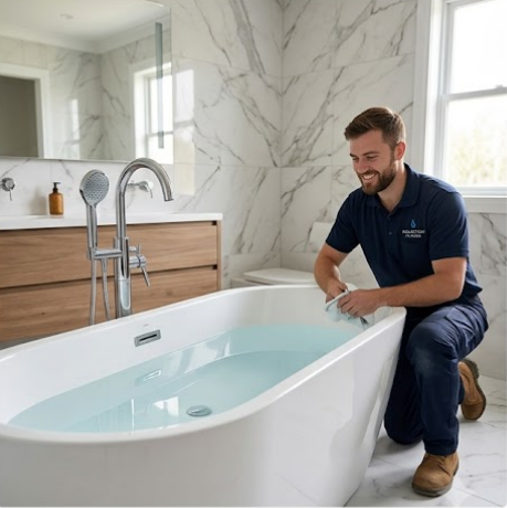 Luxury bathtub plumbing installation in Montreal