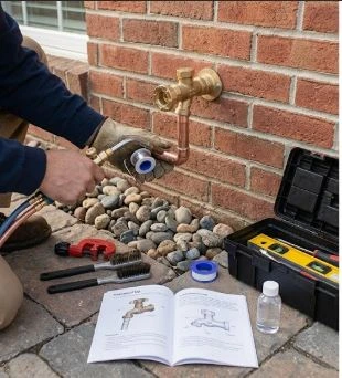 Outdoor Tap Installation Montreal β licensed plumber installing frost-free hose bib on exterior wall