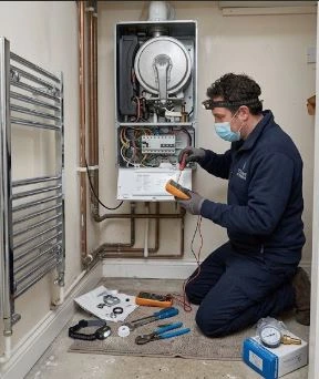 Water Boiler Repair Montreal — licensed plumber inspecting residential water boiler system